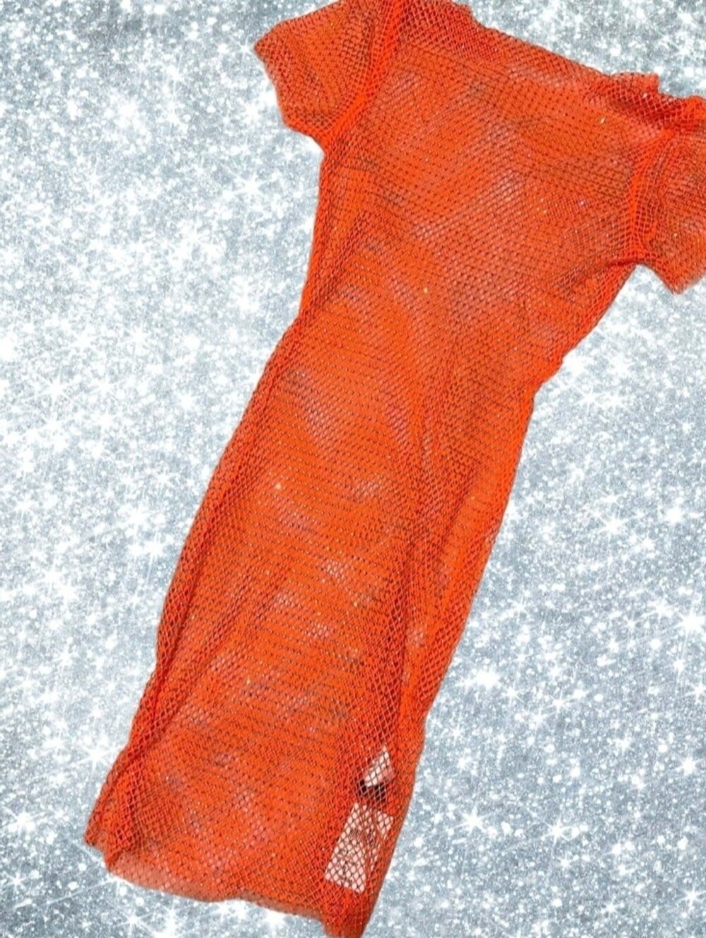 NWT Windsor Bikini Cover Up Orange sheer iridescent rhinestone embellishments S